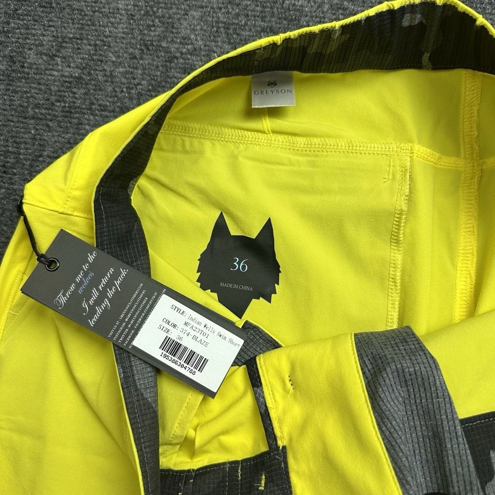 GREYSON Men Blaze Indian Wells Swim Shorts Trunks 36 Yellow MFA23T01 NWT